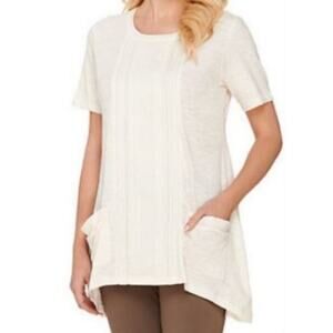 LOGO Lavish by Lori Goldstein Slub Knit  Pleated Top Size S New A275793